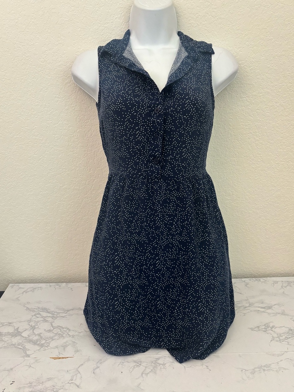 H&M Divided Button-Up Sleeveless Shirt Dress Womens 2 Dark Blue Elastic Waist